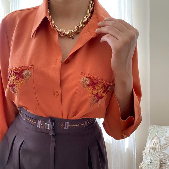 SOLD Kathy Che Flower Pocket Top (vintage) - Picture 1 of 8